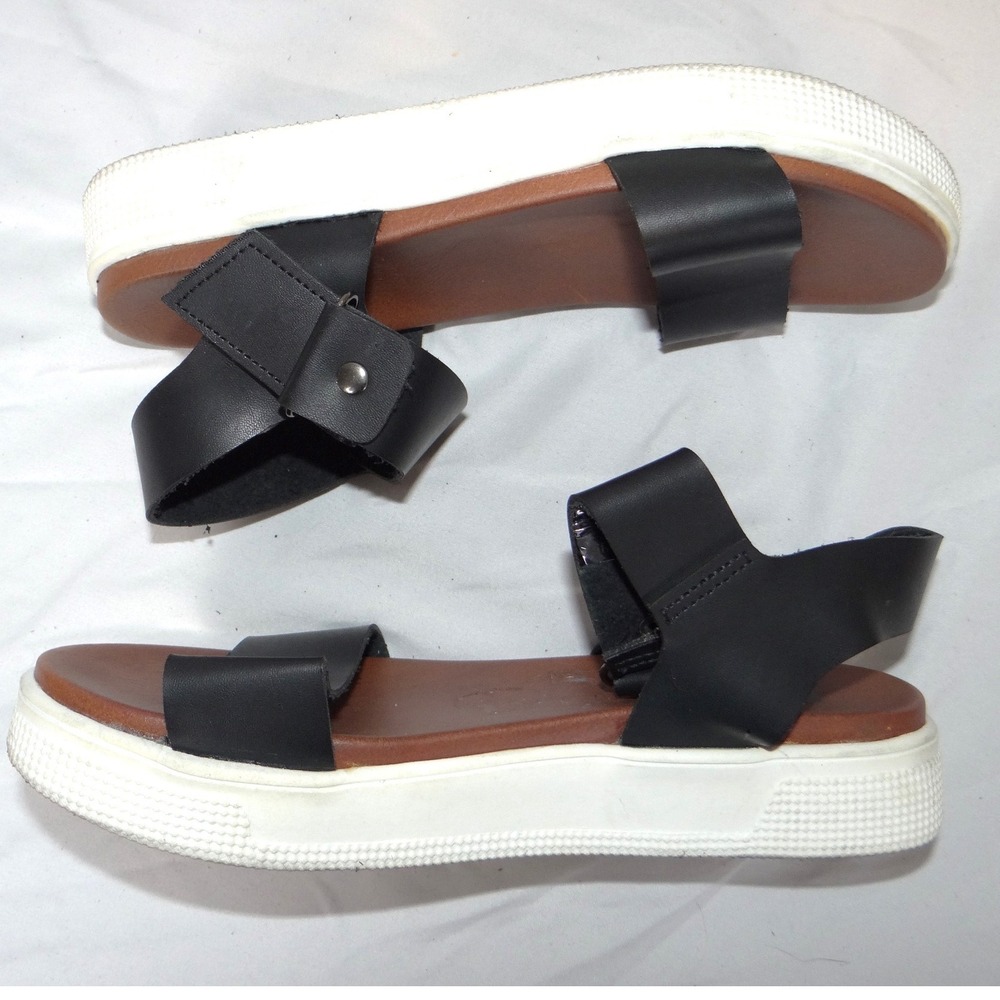 MIA Womens Black Faux Leather Platform Sandals Ankle Strap Hook Loop Size 5.5